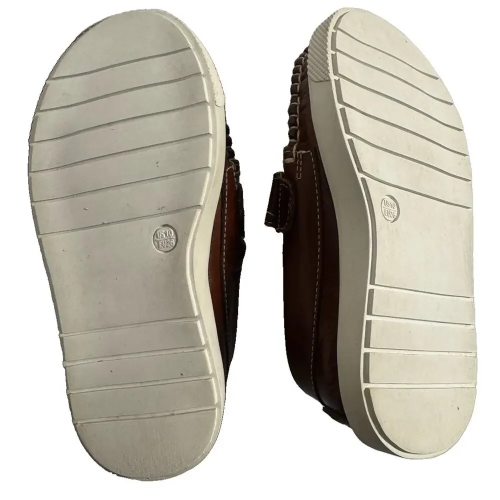 Elephantito Kids Brown Leather Hook & Loop Loafers Moccasins Toddler Size 10